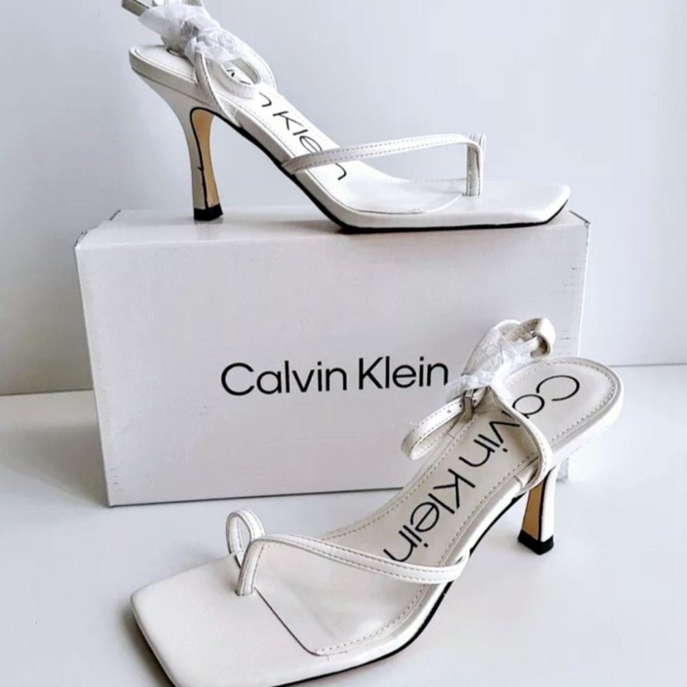 Calvin Klein White Heeled Sandals with Strappy Design